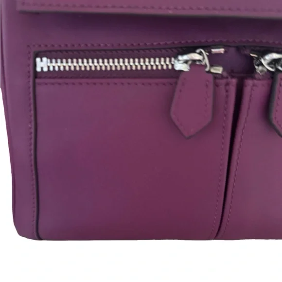 Designer- style Purple Top-Grain Leather Handbag - Picture 7 of 10